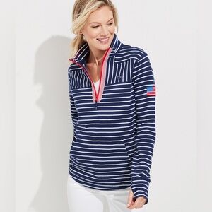 Women’s Vineyard Vines Americana Relaxed Striped 1/4 Zip Shep Shirt Size Medium